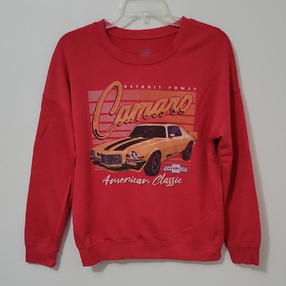 General Motors Red Camaro Graphic Crew Sweatshirt, Size Small